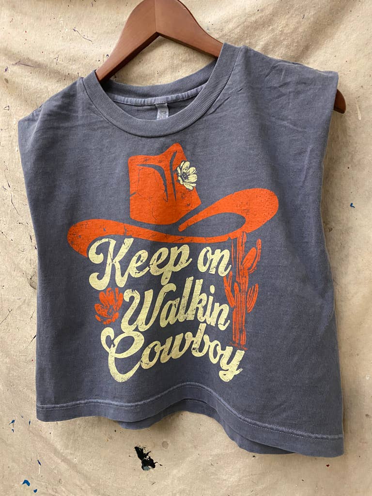 Walk on Cowboy Midriff boxy Muscle crop top