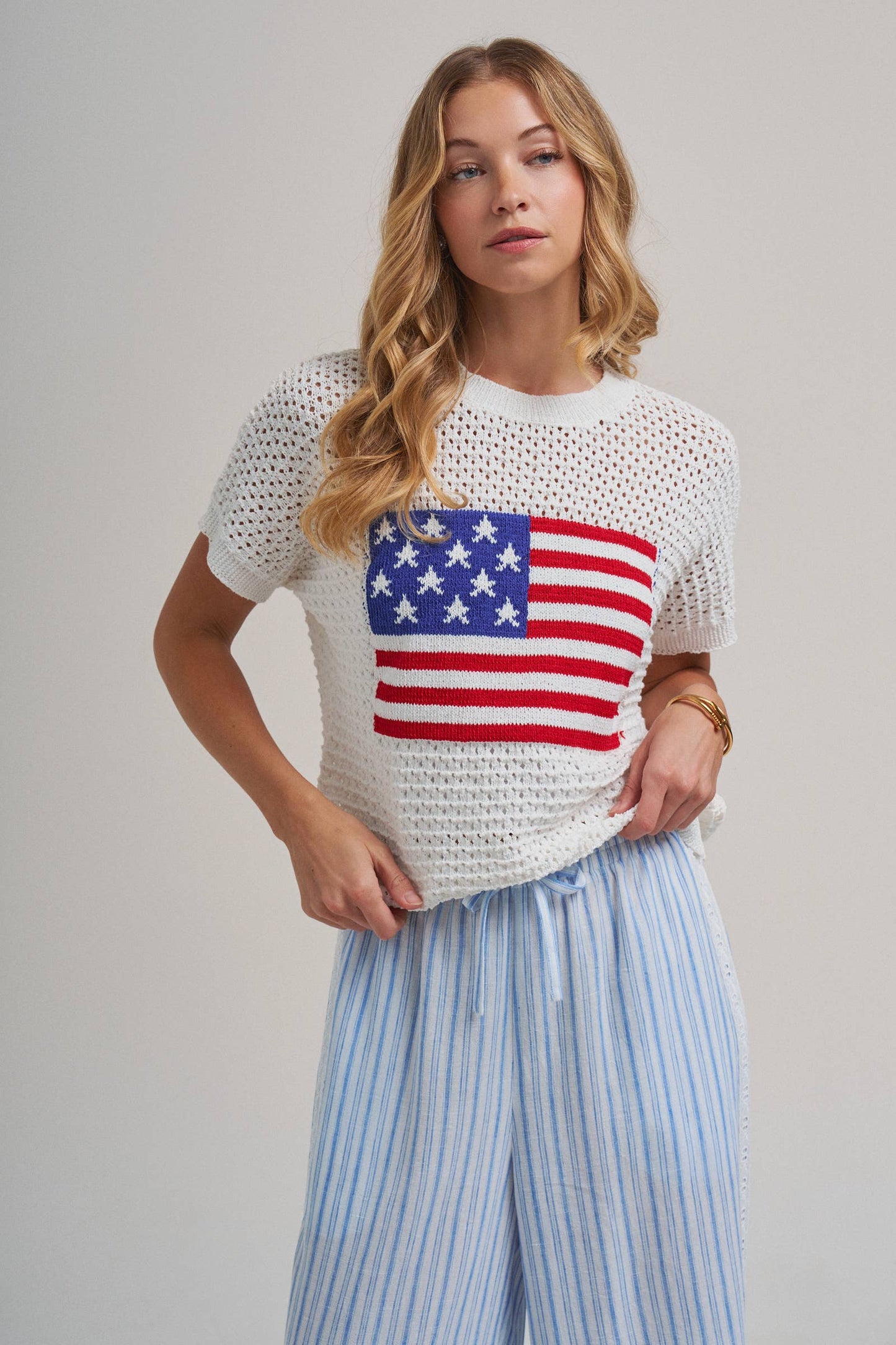 AMERICAN FLAG 4TH OF JULY LOW GAUGE SWEATER TOP