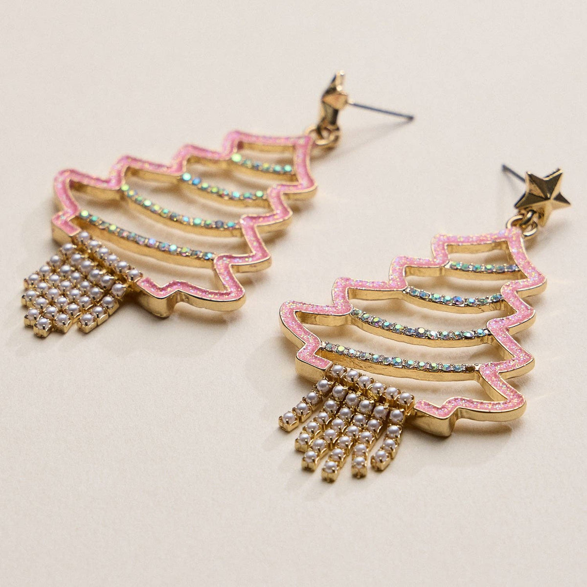 Rhinestone Christmas Tree Drop Earrings | Holiday Statement Design