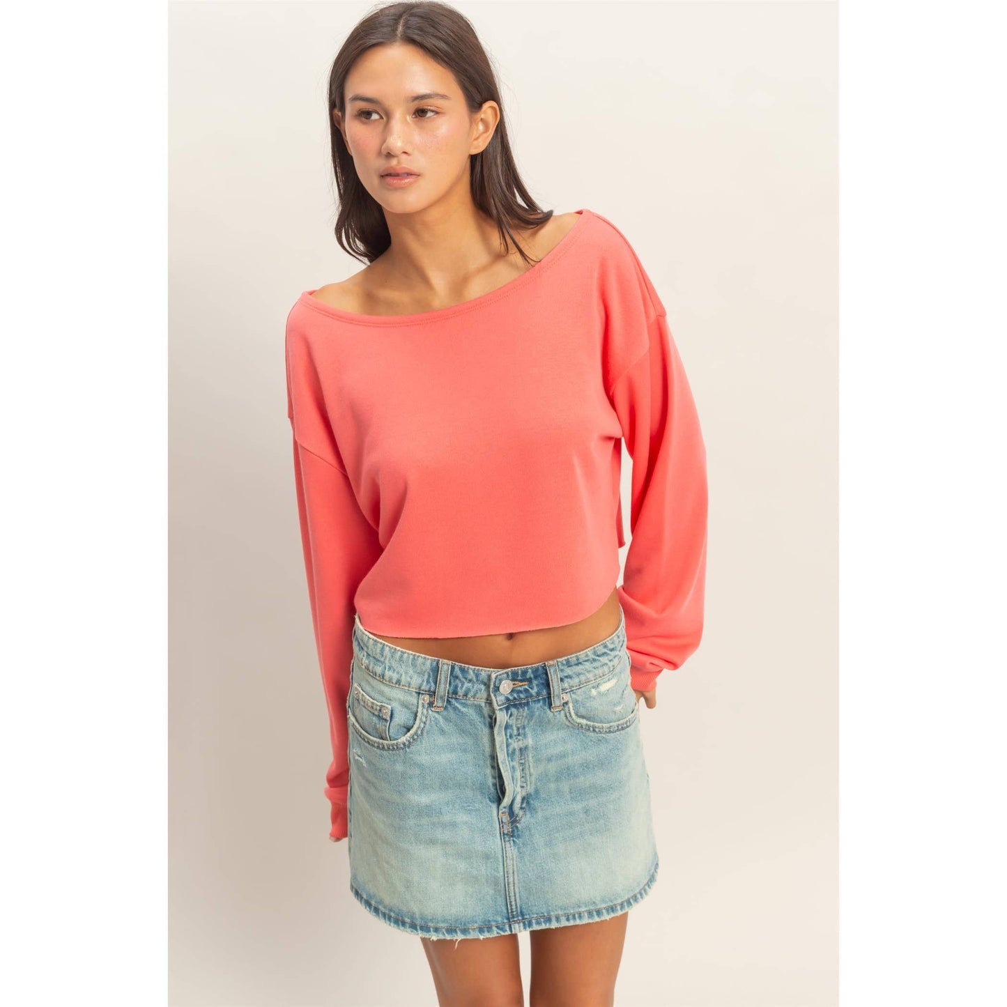 Casually Cute Boat Neck Long Sleeve Top
