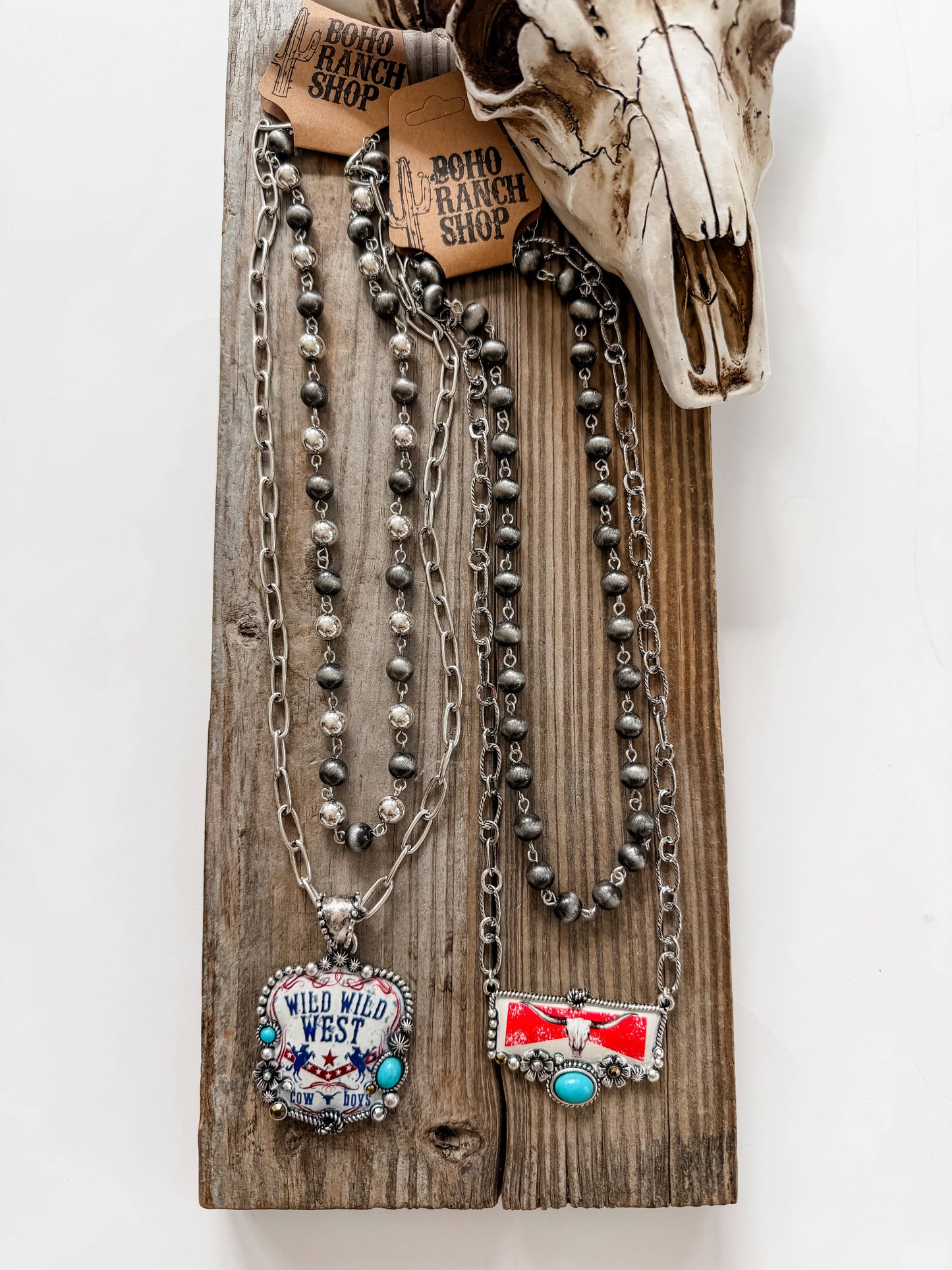 2 Layered Navajo Pearl Turquoise Stone Pendant Necklace