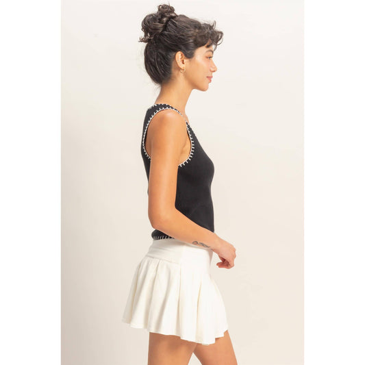 Ribbed Blanket Stitch Square Neck Tank Top