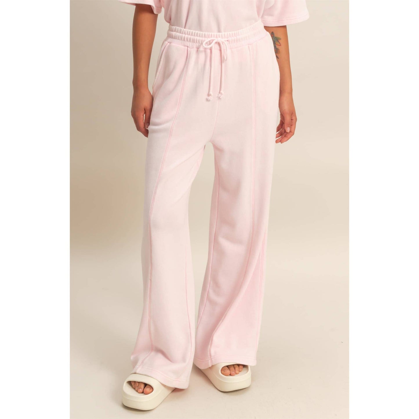 Acid Wash French Terry Wide-Leg Pants