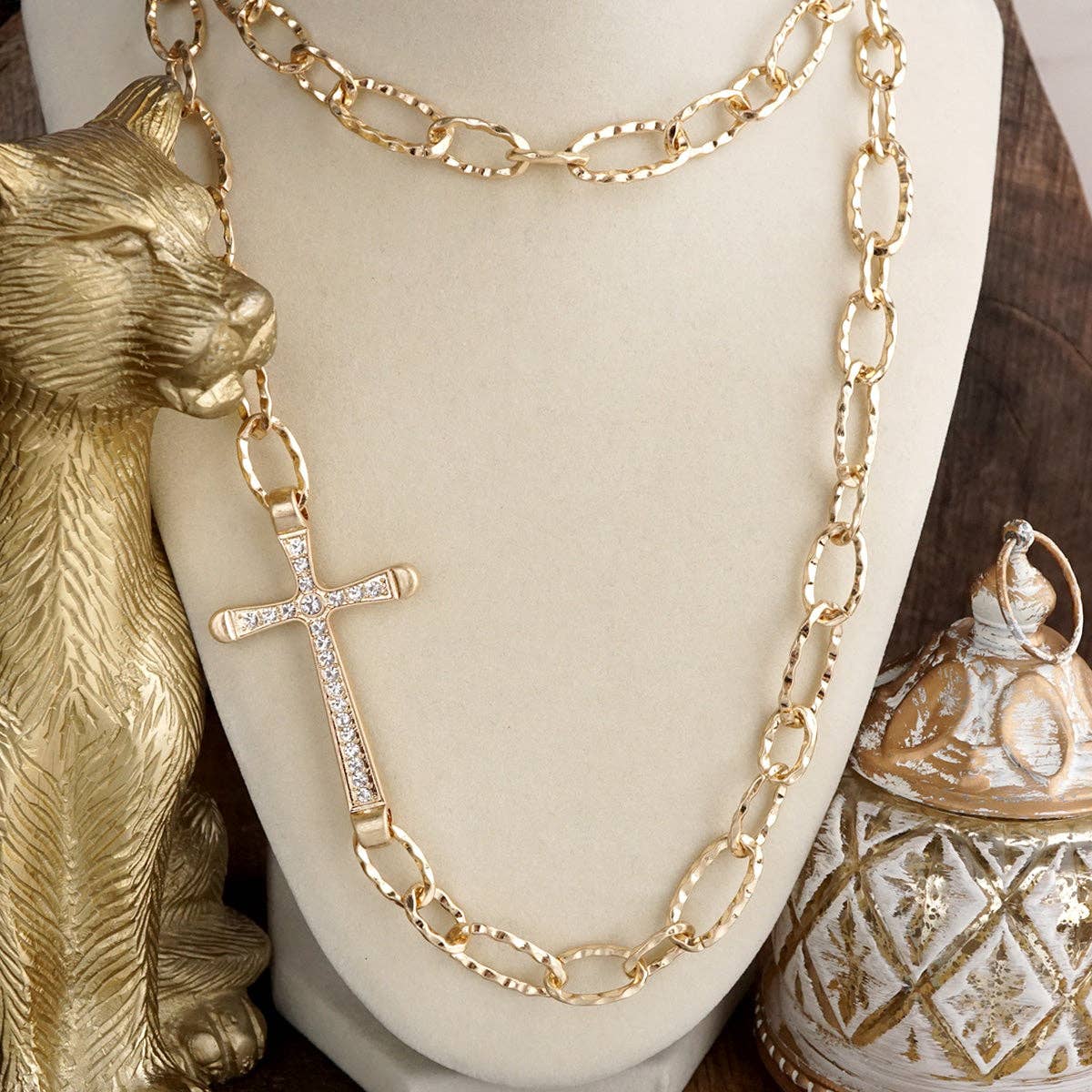 Side Cross Long Necklace