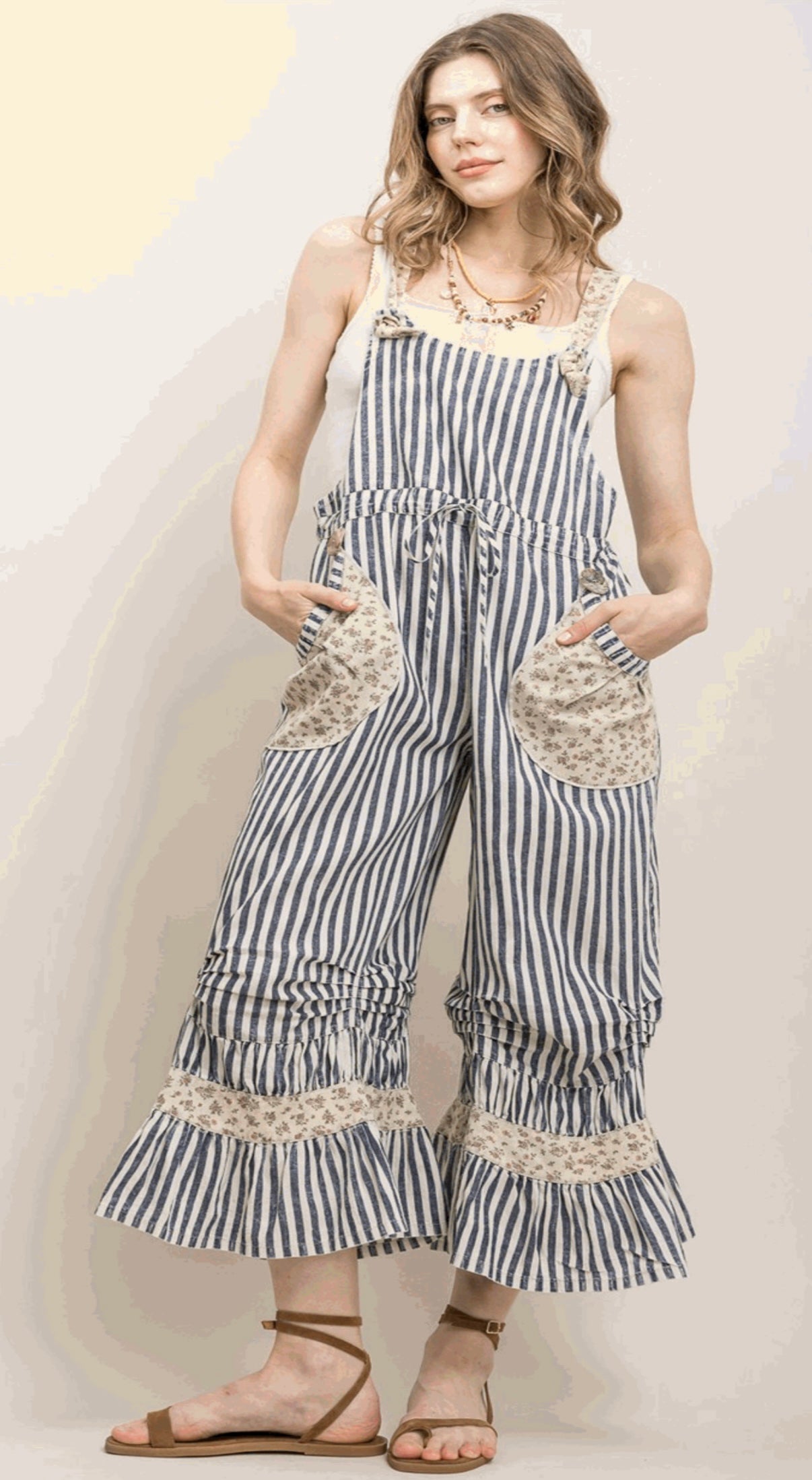 Ruffle Hem Striped Overall