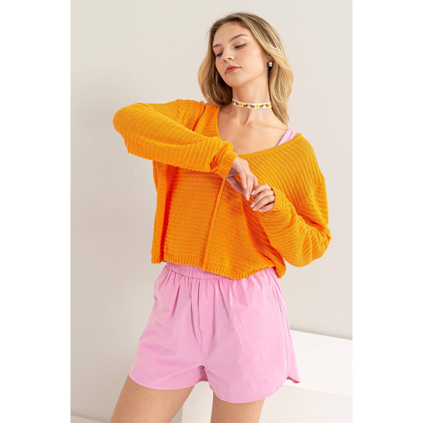 V Neck Dropped Shoulder Sweater