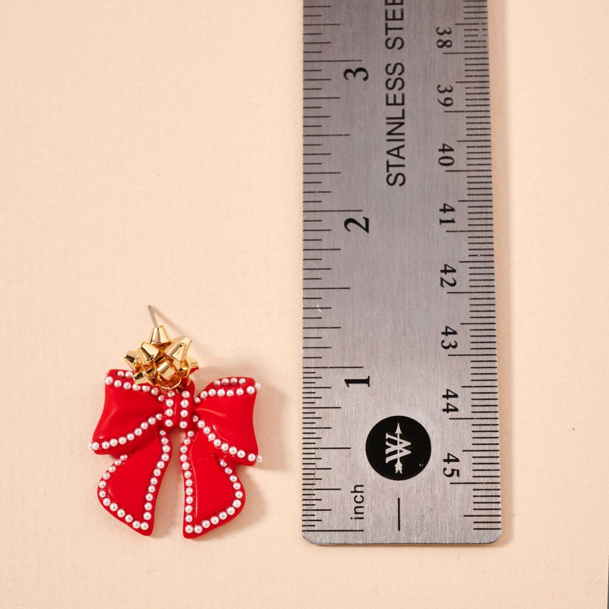 Christmas Bow Enamel | Pearl Trimmed Dangling Earrings