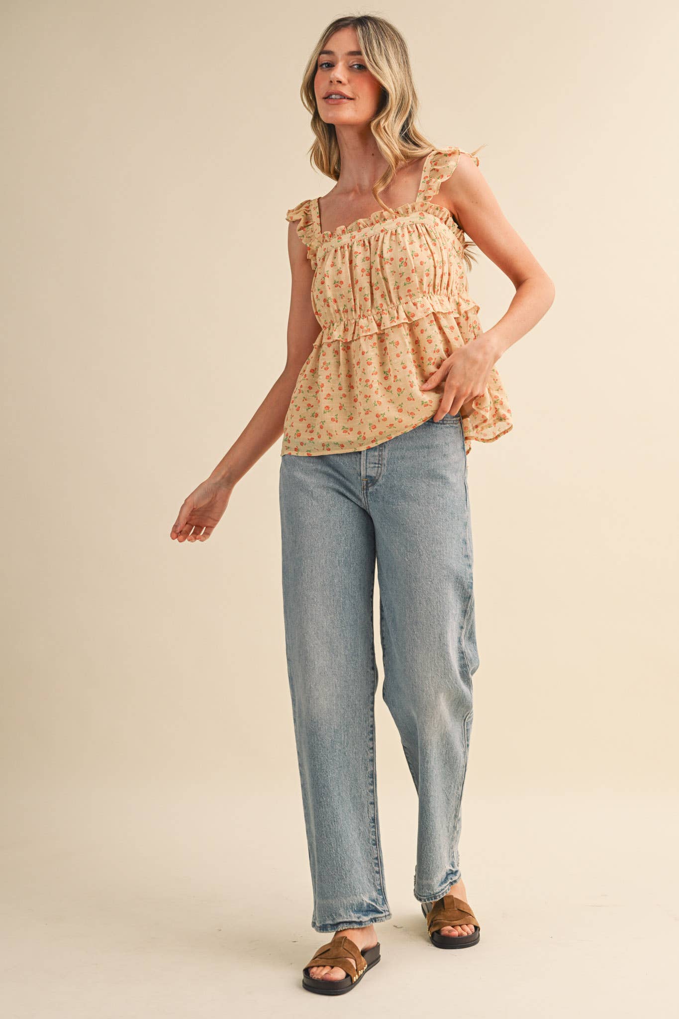 FLORAL RUFFLE TRIM BABYDOLL TOP