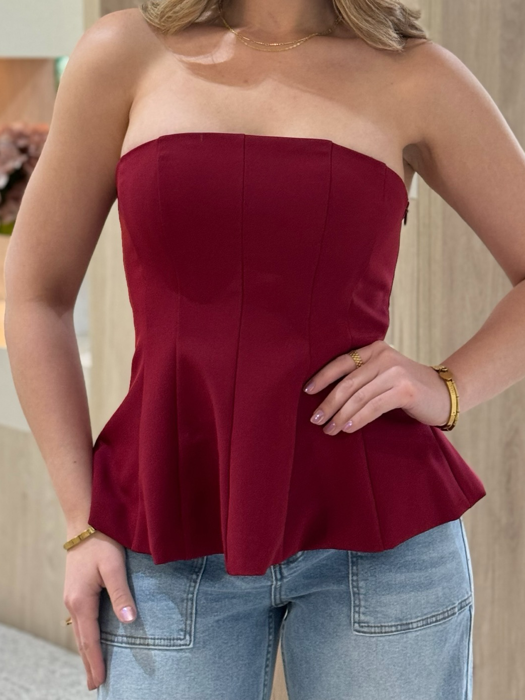 Maroon Strapless Top