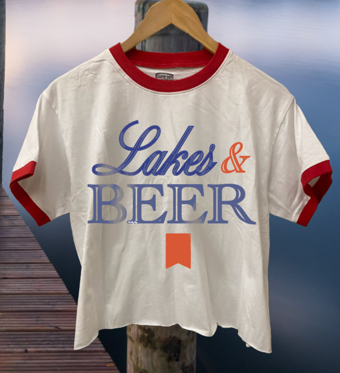 Lakes N Beer ringer Relaxed Crop Tee