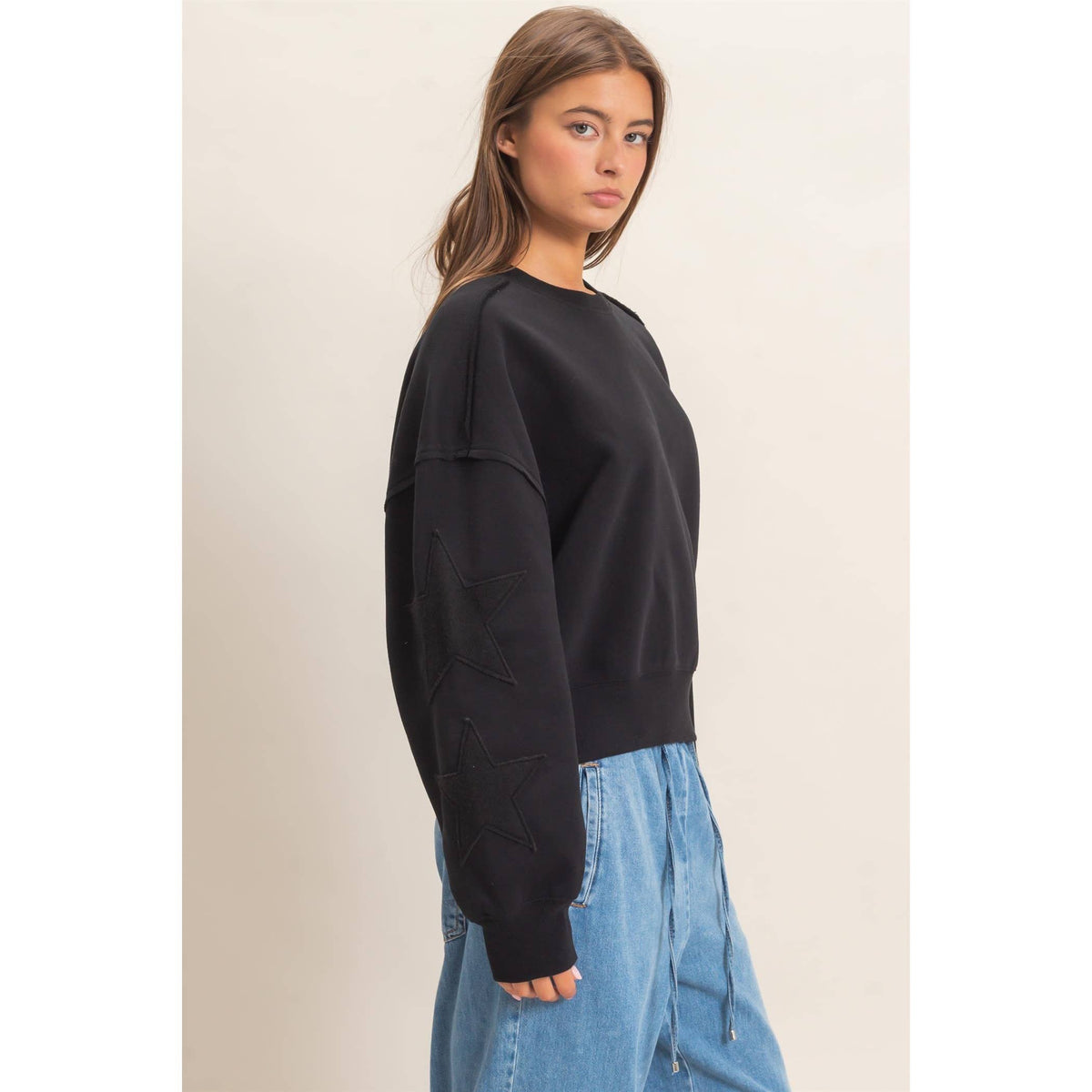 Star Patch Sleeve Sweatshirt