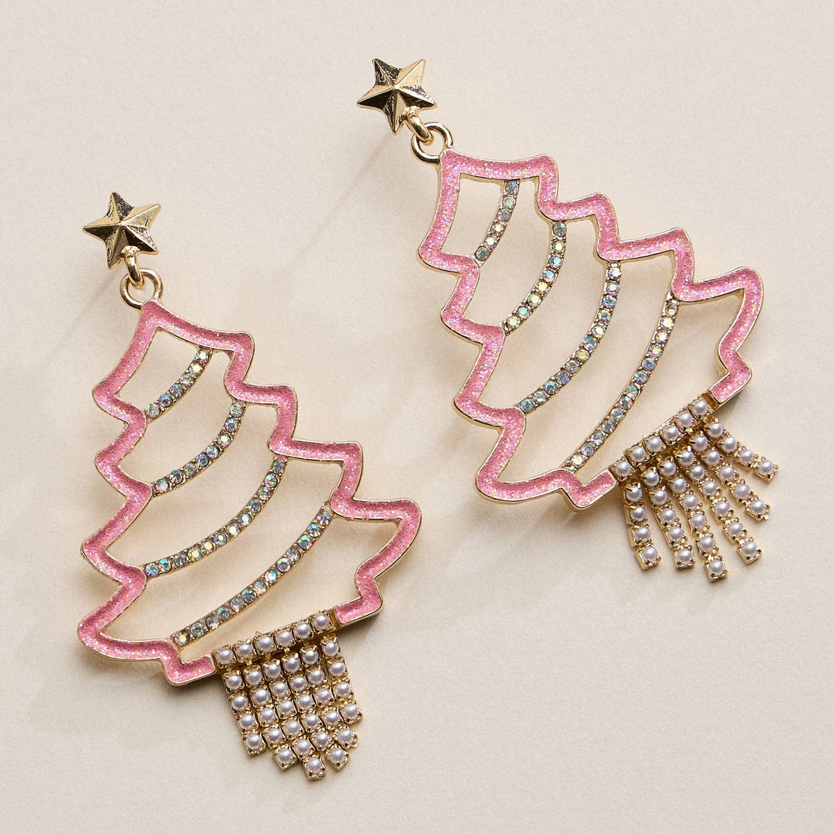 Rhinestone Christmas Tree Drop Earrings | Holiday Statement Design