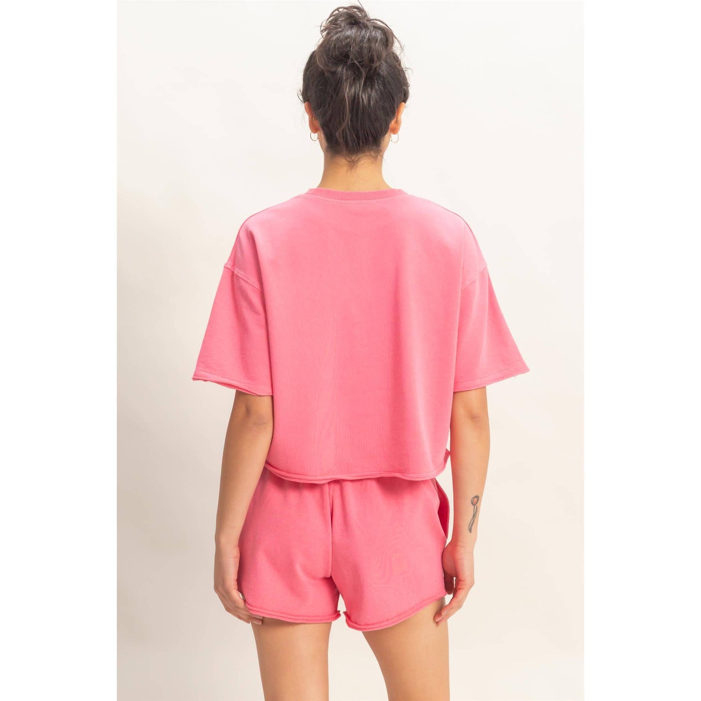 Short Sleeve Crew Neck Top And Shorts Set