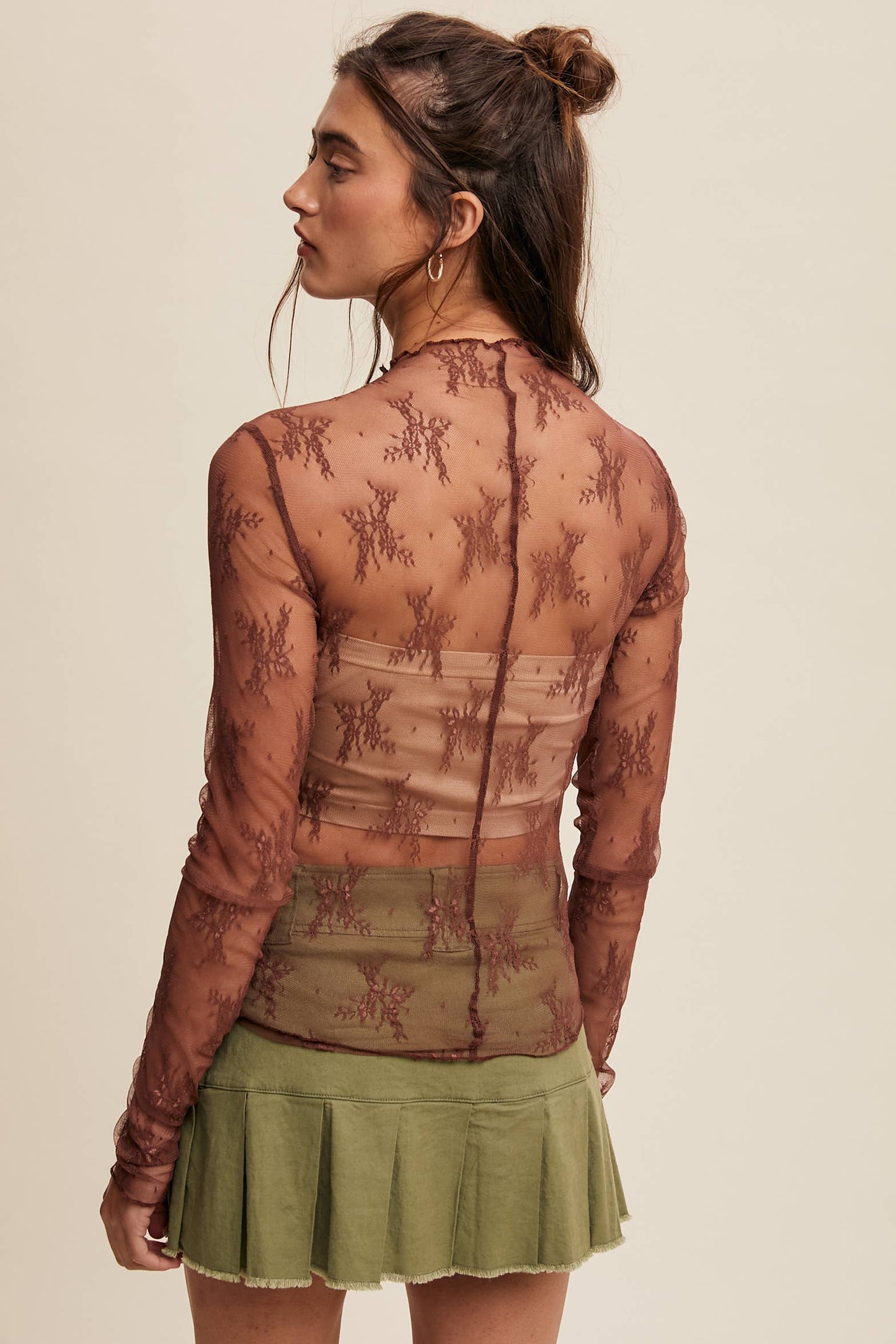 Sheer Lace Long-Sleeve Top
