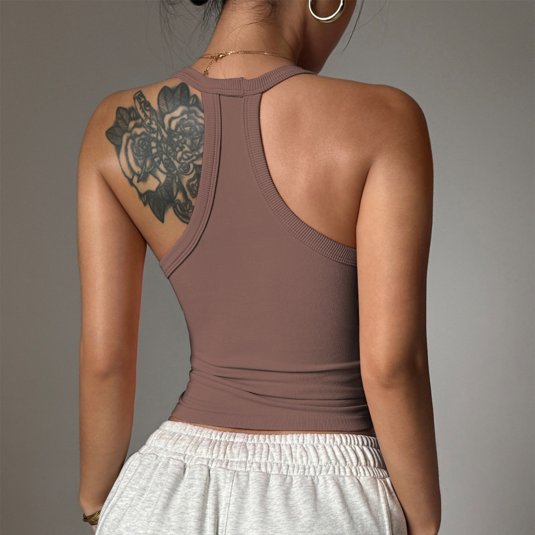 Women's Ribbed V Neck Racerback Slim Fit Tank Top