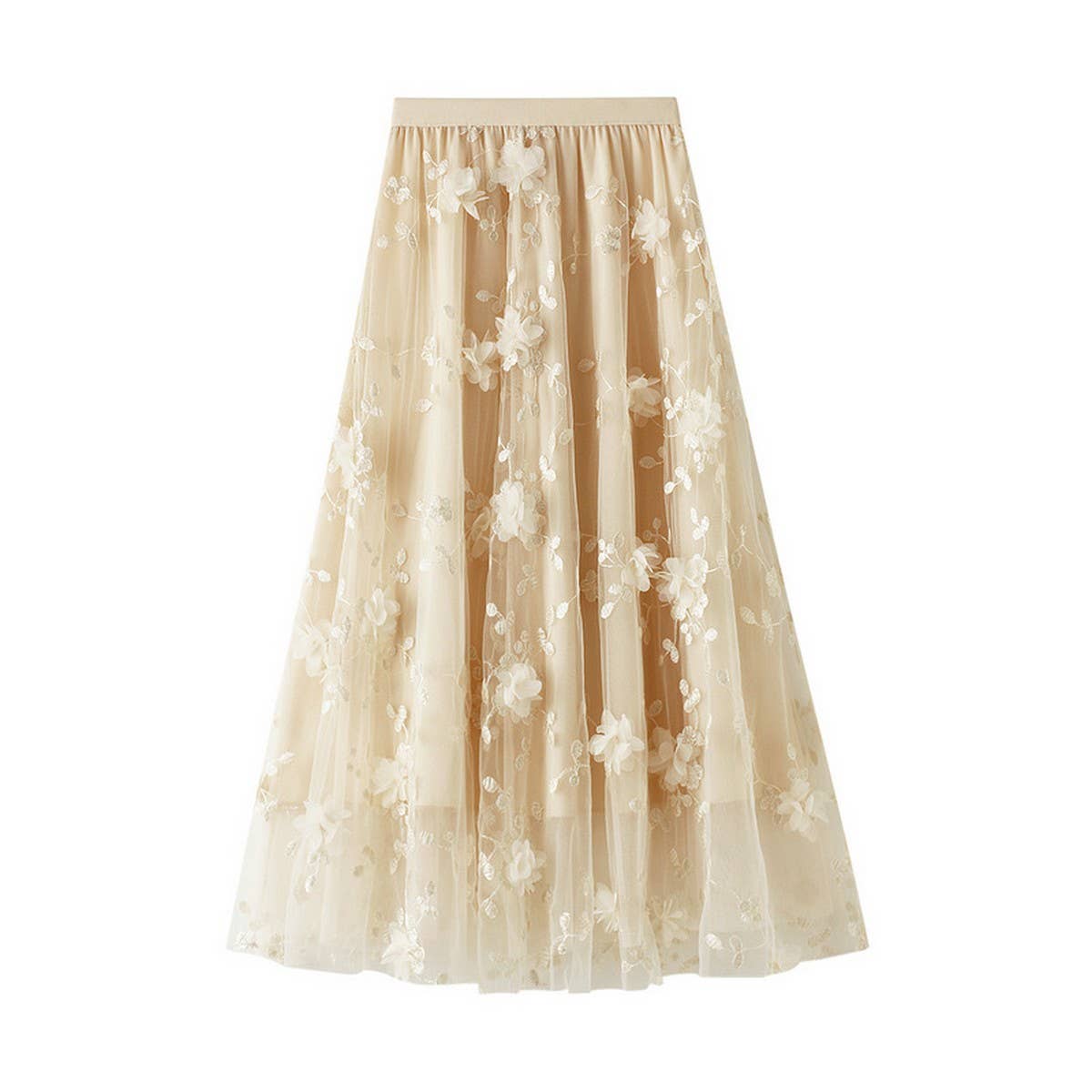 Embroidered Tulle A-Line Maxi Skirt