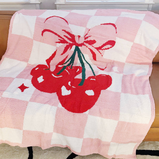 Cherry Bow Check Blanket – Soft & Sweet Throw