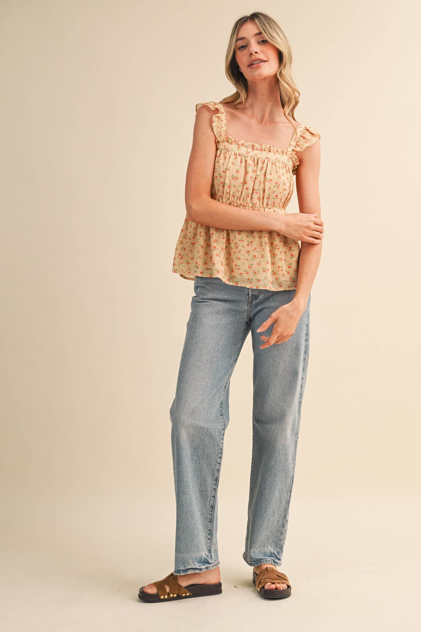 FLORAL RUFFLE TRIM BABYDOLL TOP