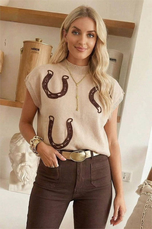 Spring 2026 Cowgirl Horseshoe Mock Neck Knit Top (S-XL)