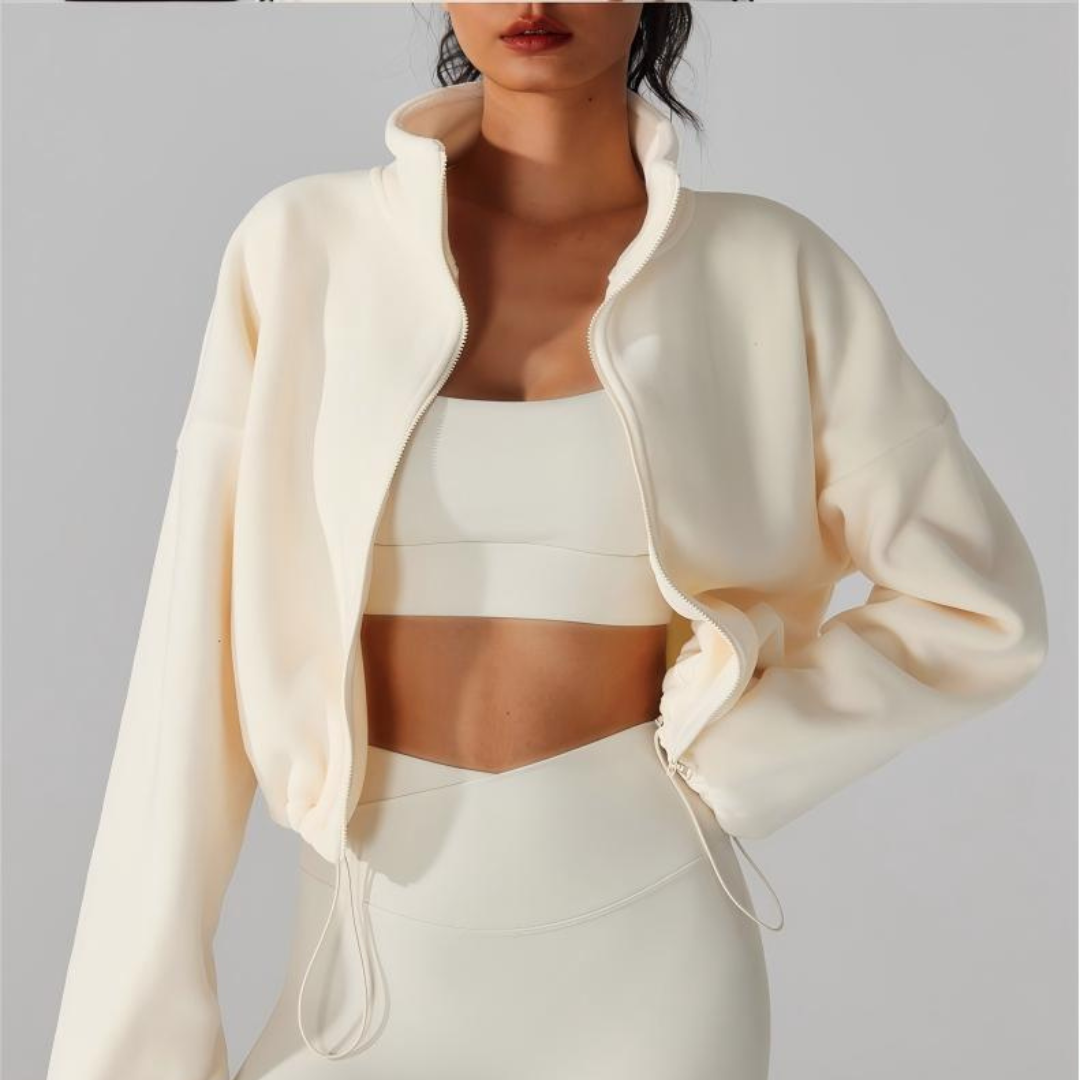 Women's Reversible Fleece Cropped Drawstring  Jacket