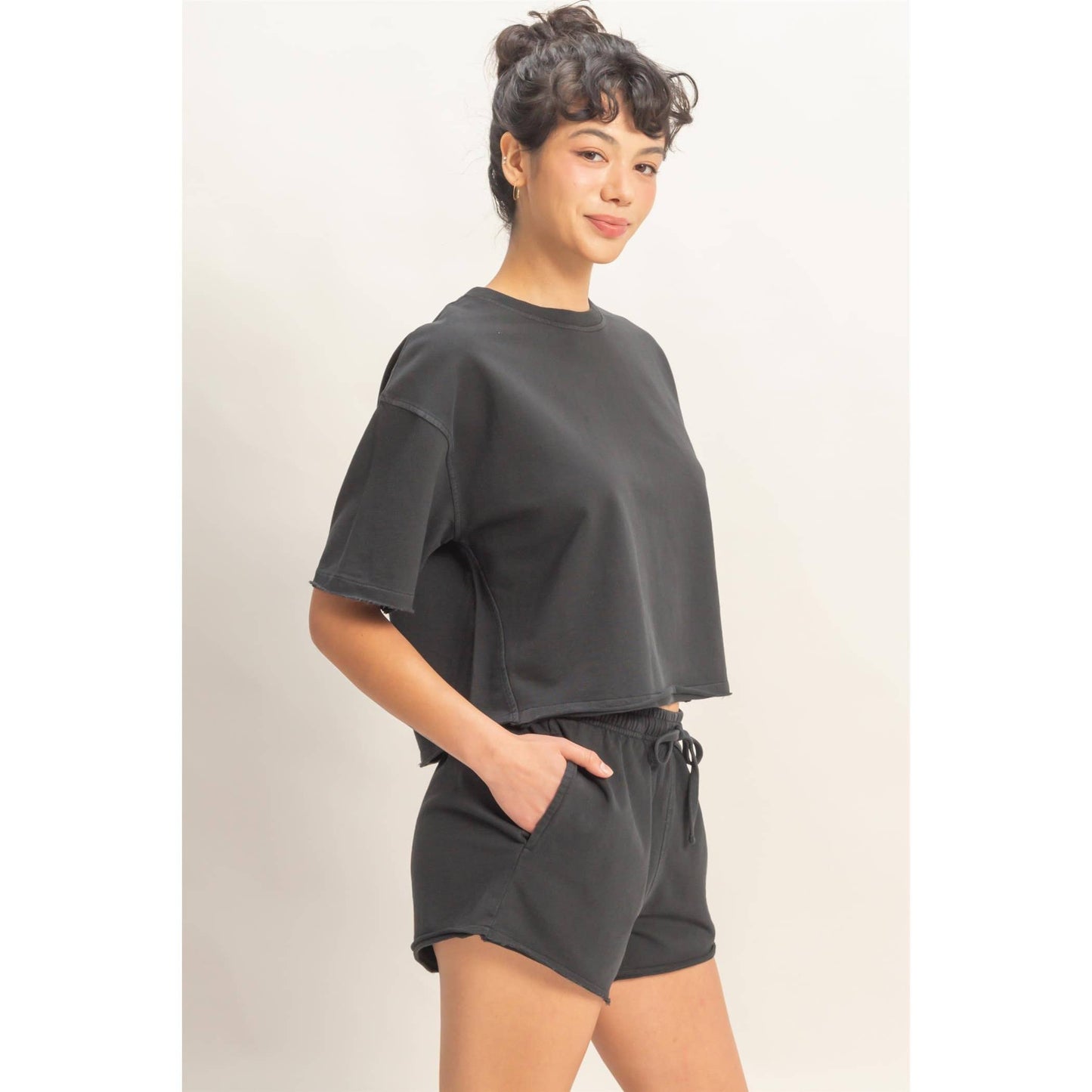 Short Sleeve Crew Neck Top And Shorts Set