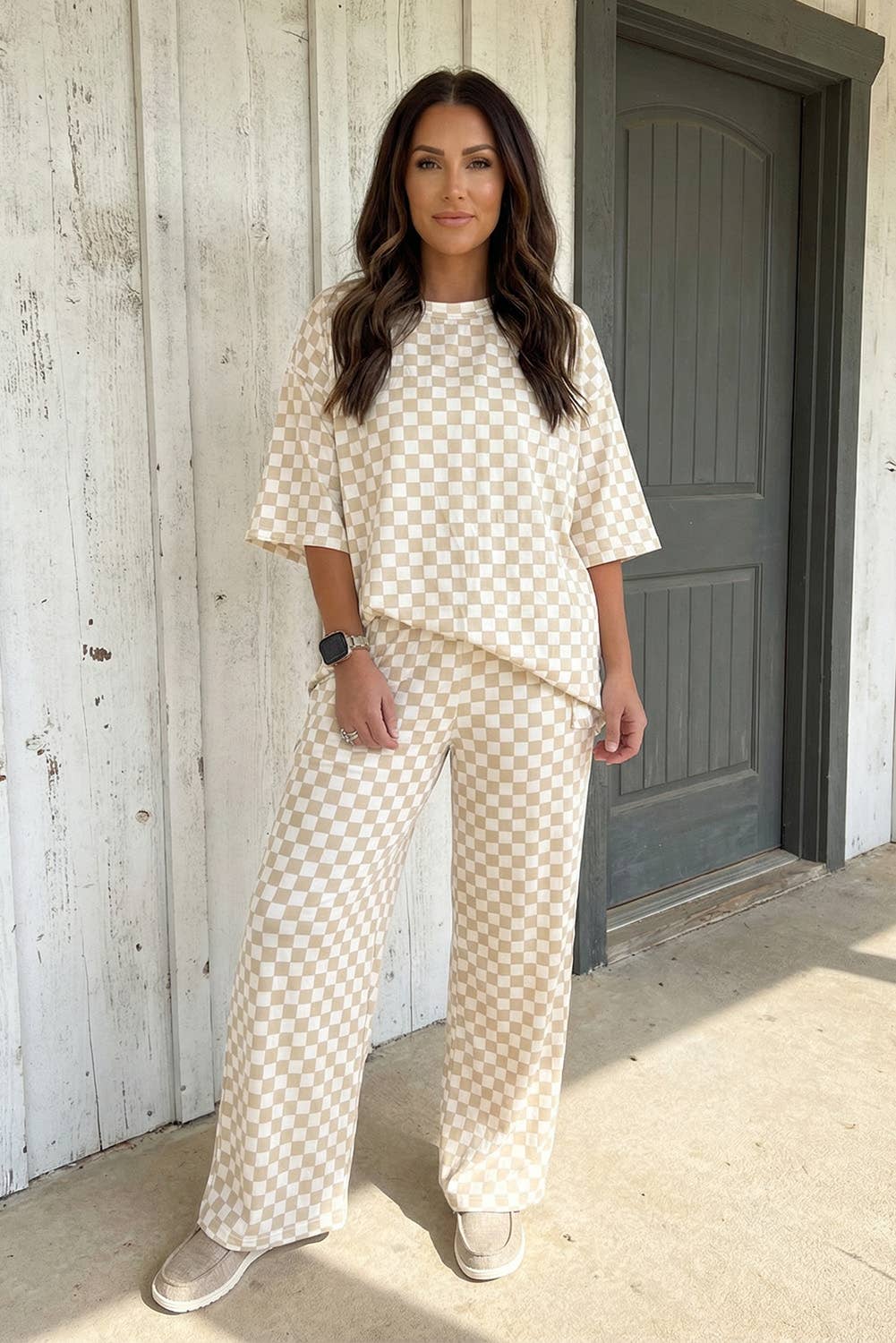 LAS Checkered Print Half Sleeve Tee 2pcs Lounge Pant (S-XL)
