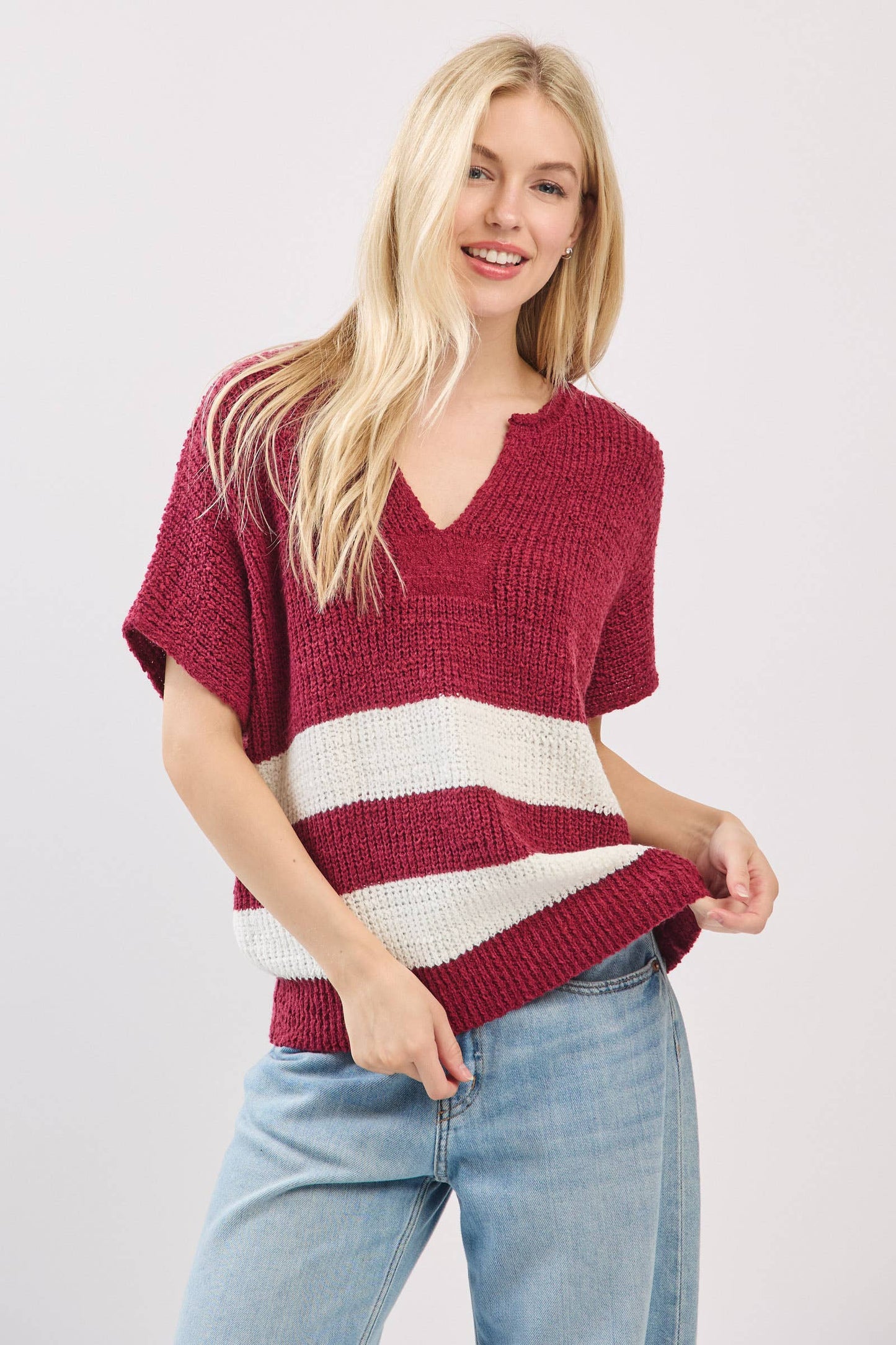 Stripe Knit Sleeveless Sweater
