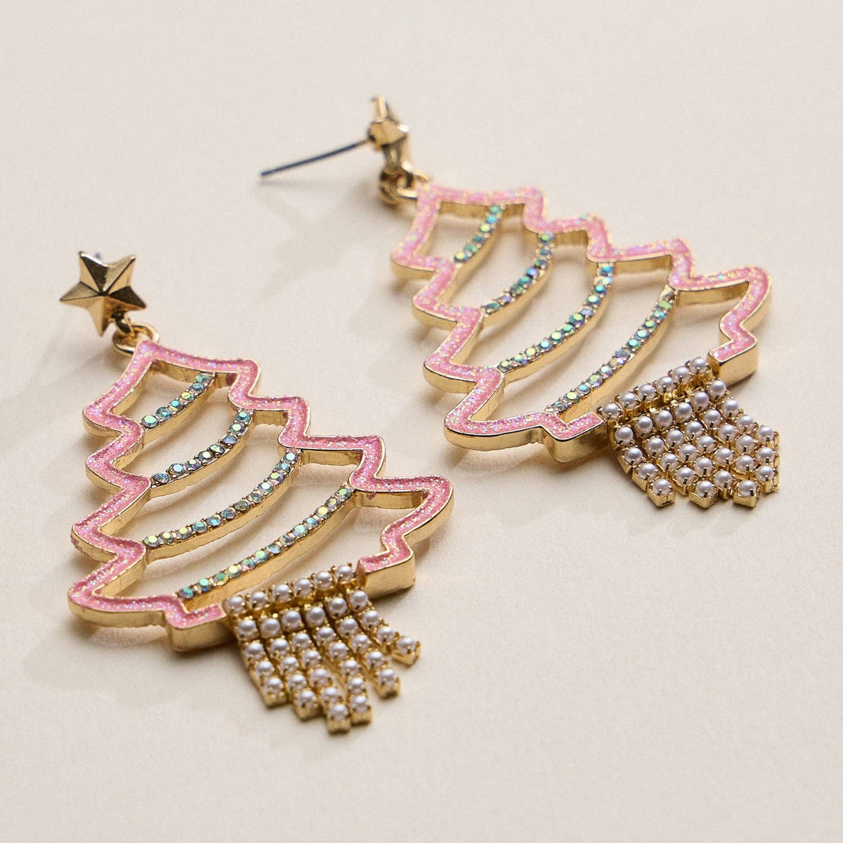 Rhinestone Christmas Tree Drop Earrings | Holiday Statement Design