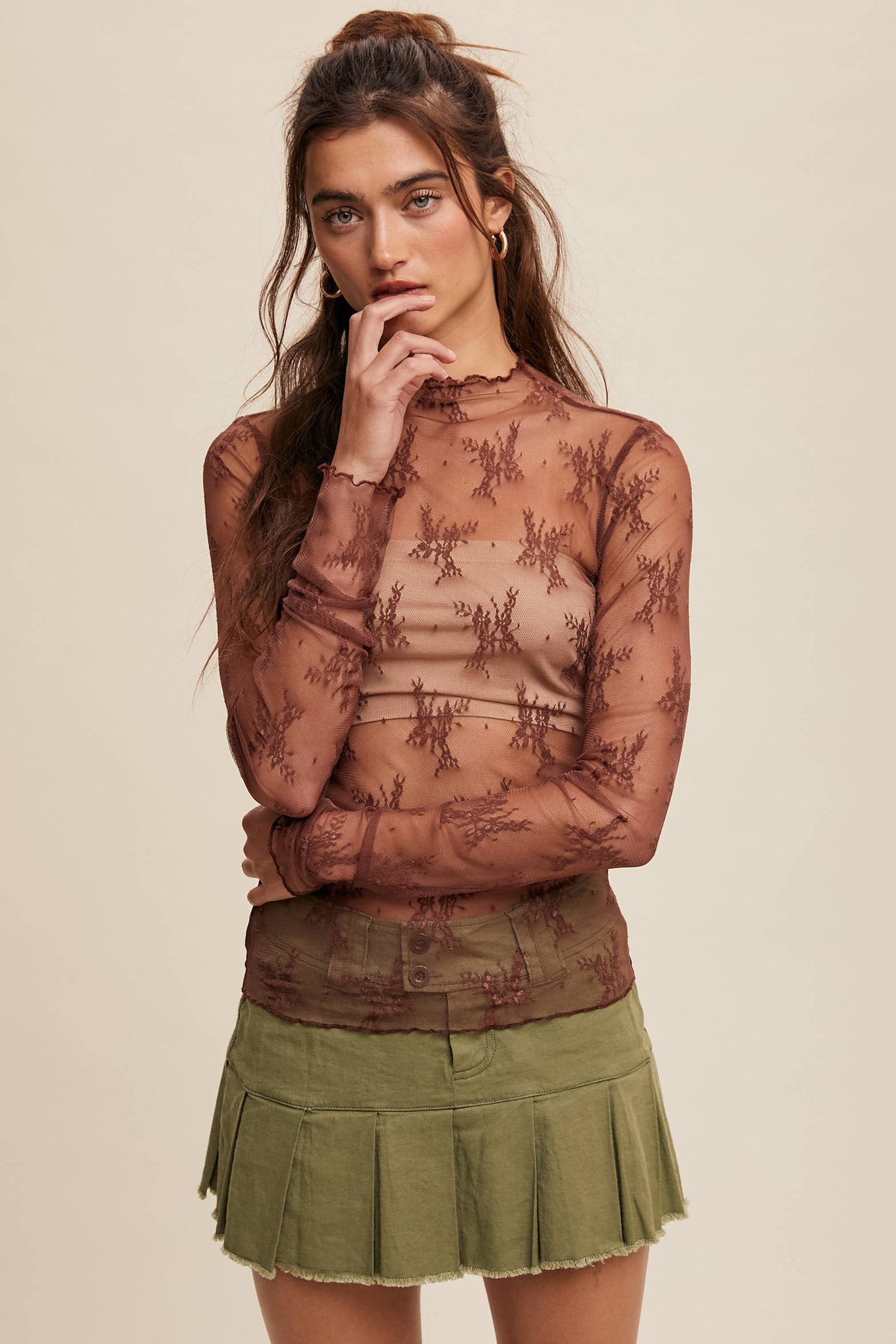 Sheer Lace Long-Sleeve Top