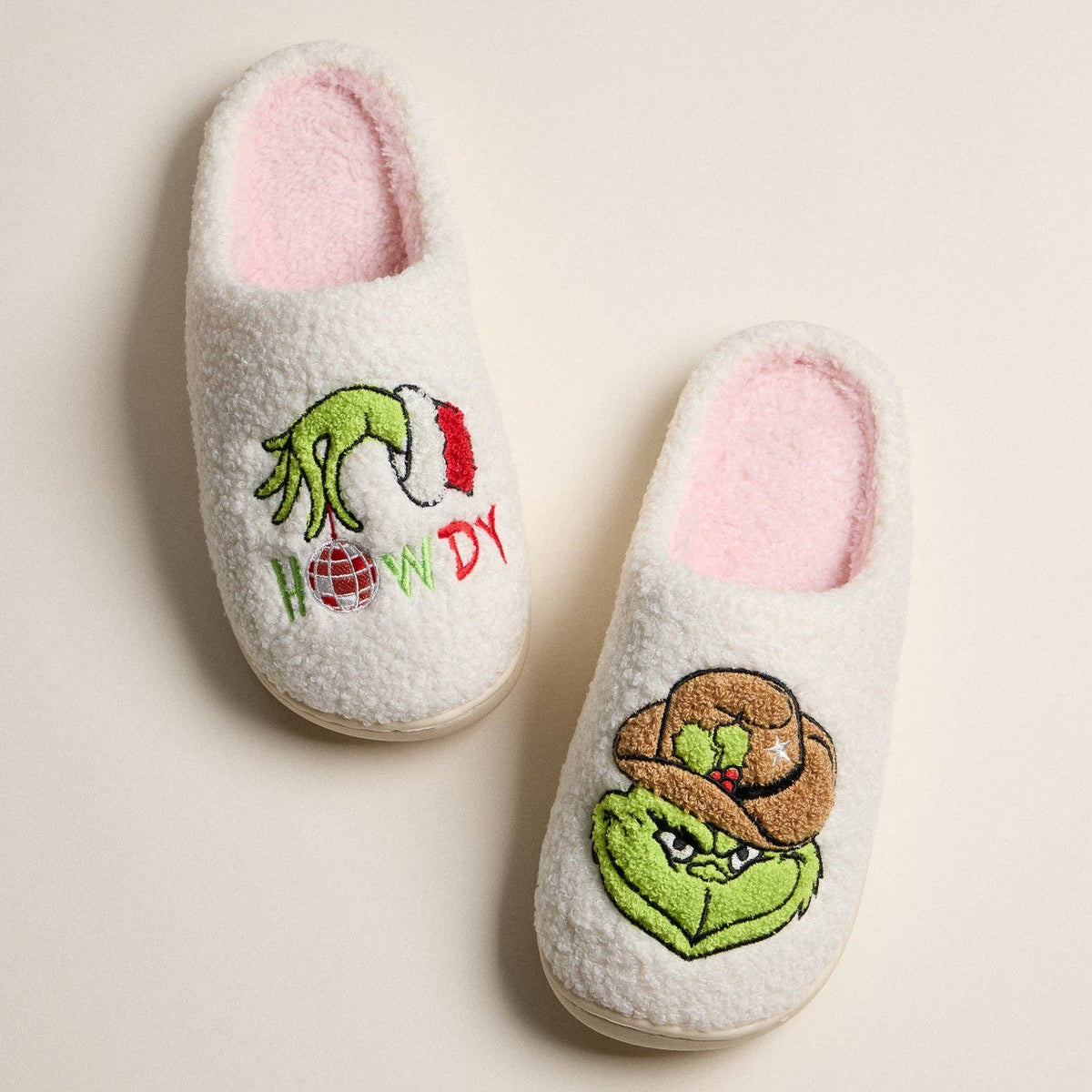 Sherpa Green Monster Howdy Slippers | Cowboy Holiday Home Slippers