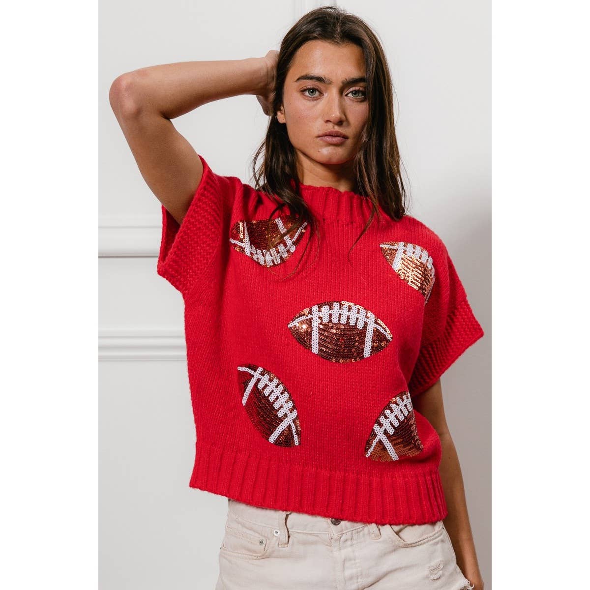 SEQUIN FOOTBALL PATCHES SWEATER