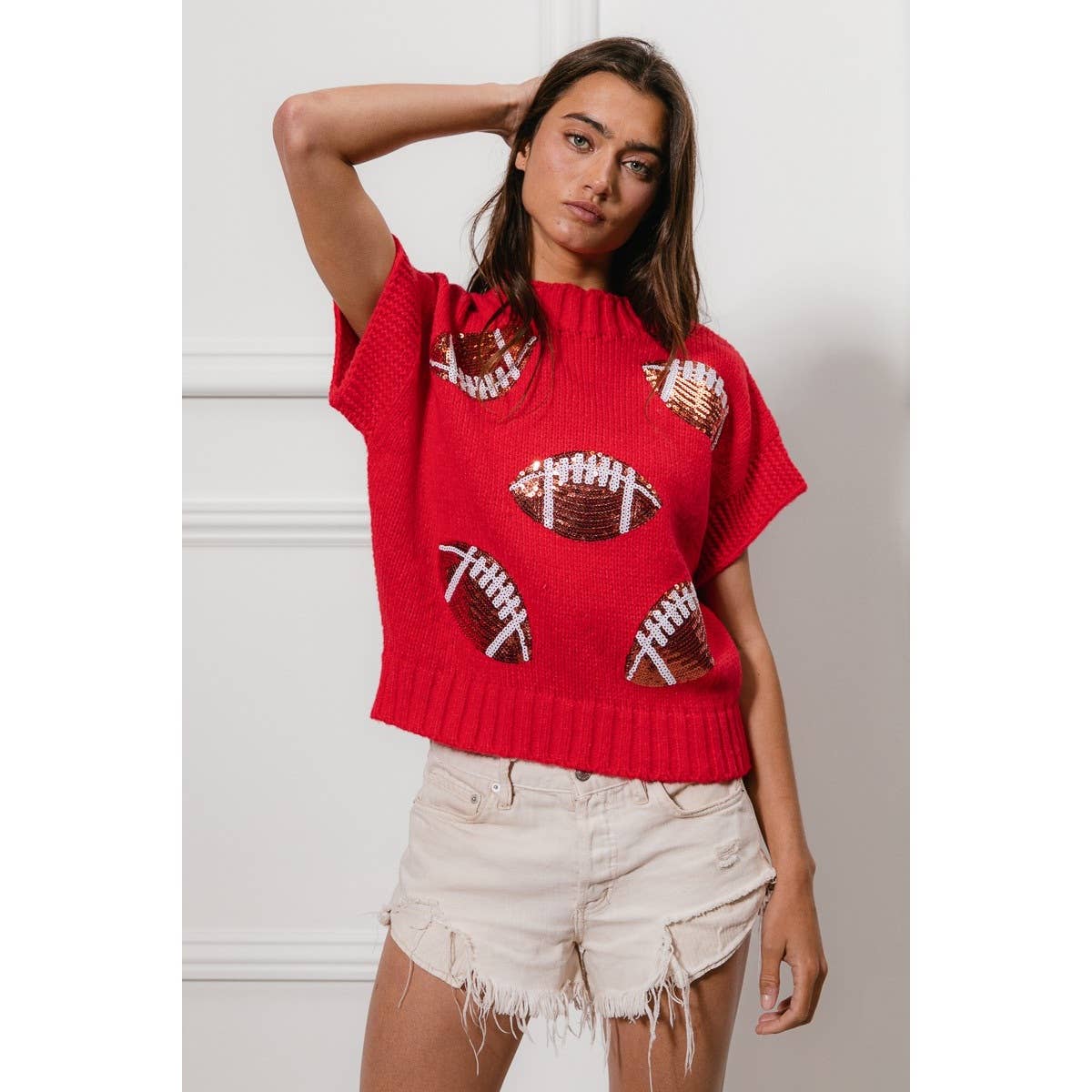 SEQUIN FOOTBALL PATCHES SWEATER