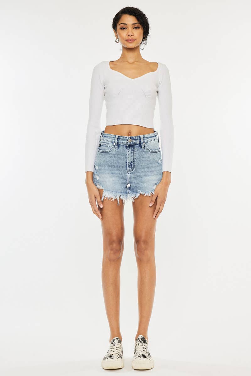 High Rise Fray Hem Shorts