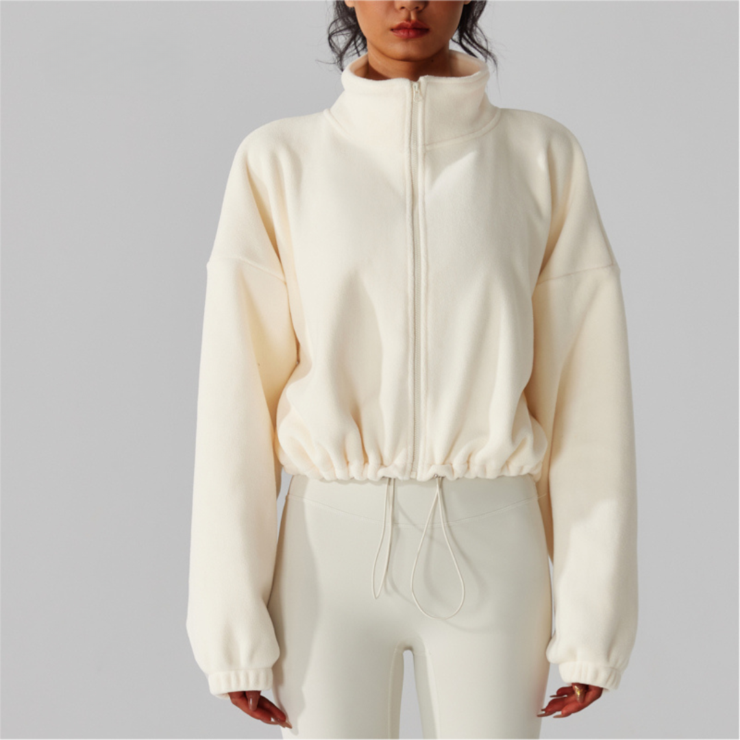 Women's Reversible Fleece Cropped Drawstring  Jacket