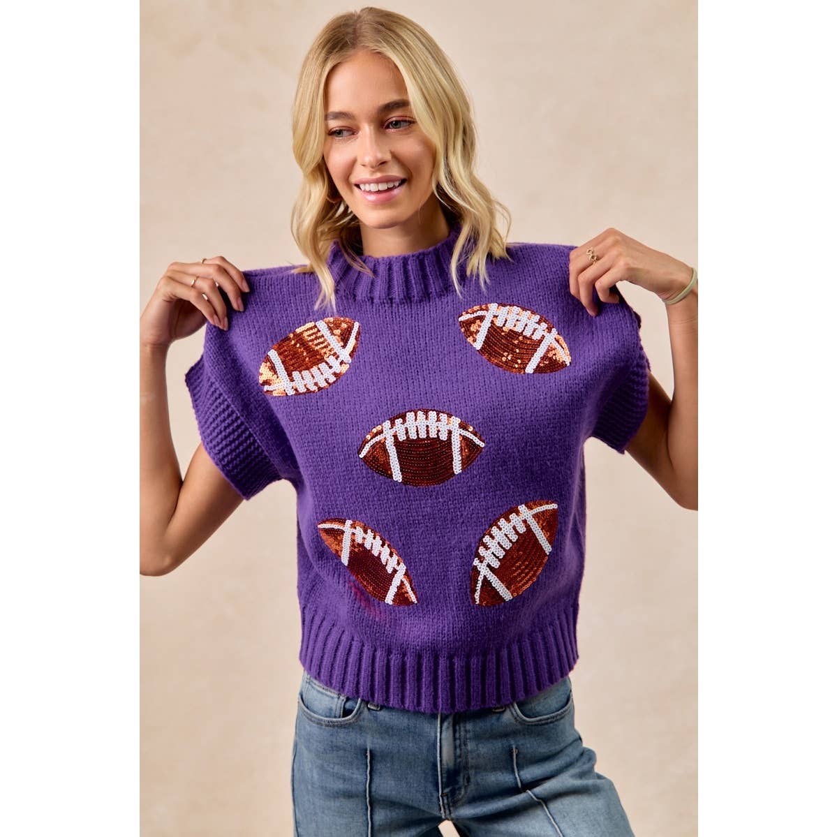 SEQUIN FOOTBALL PATCHES SWEATER