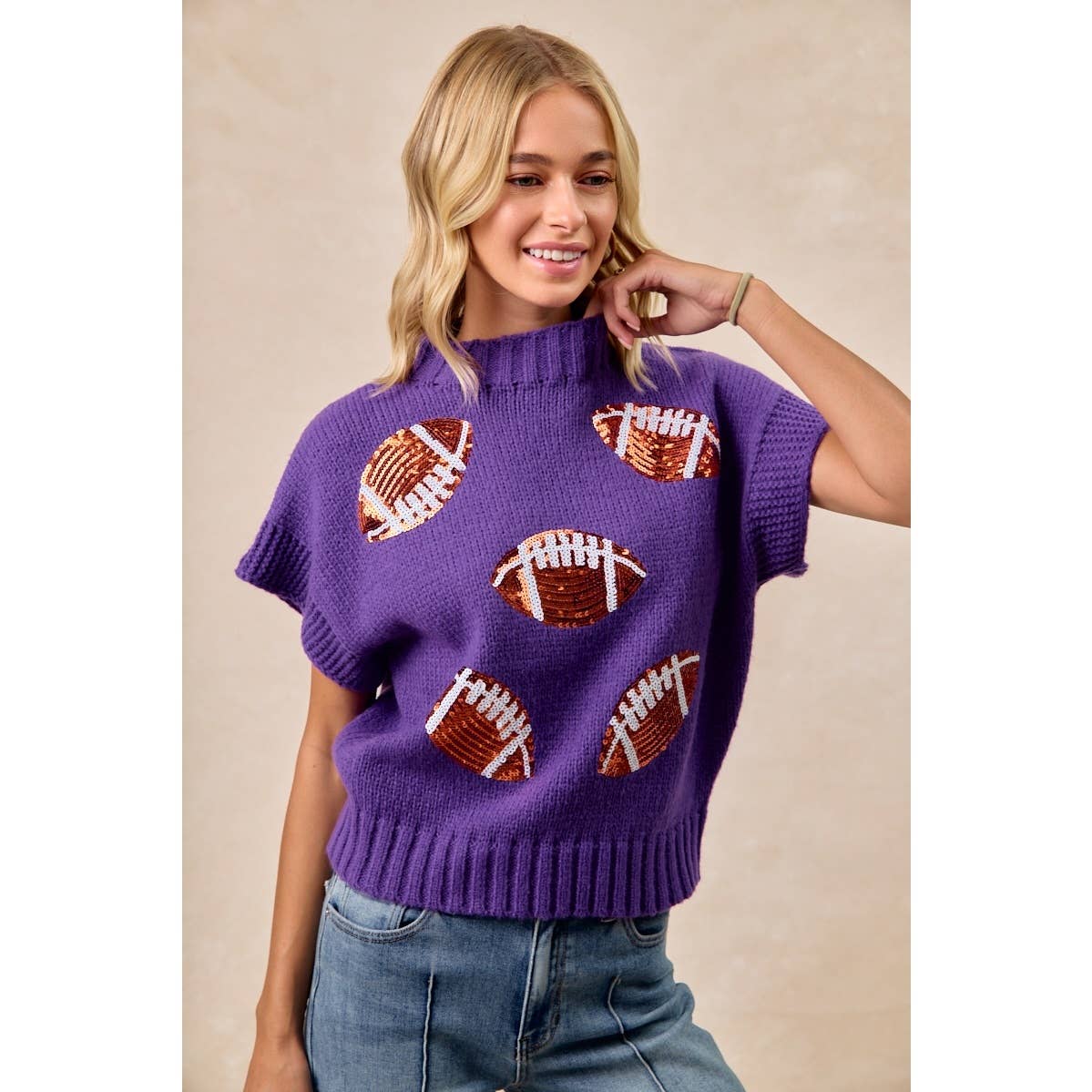 SEQUIN FOOTBALL PATCHES SWEATER