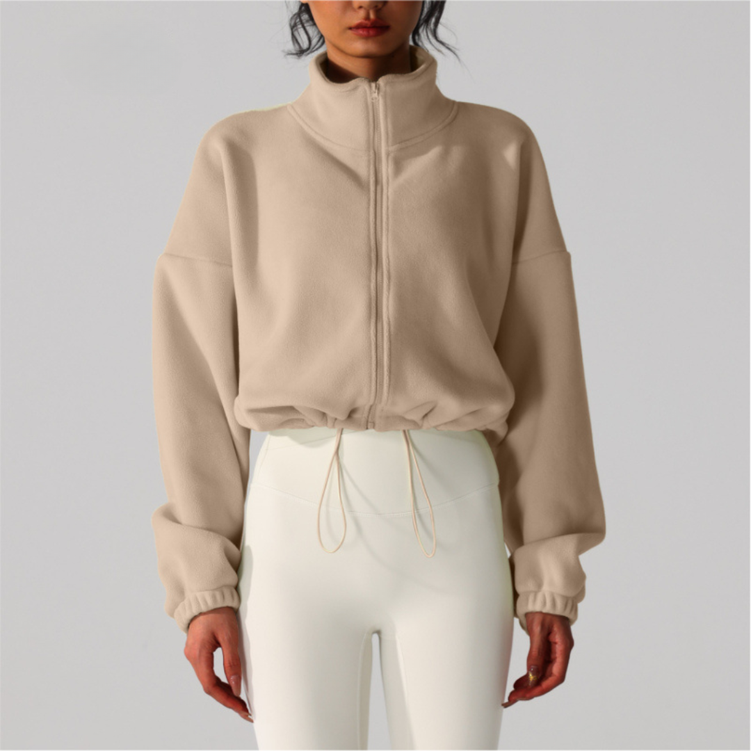 Women's Reversible Fleece Cropped Drawstring  Jacket
