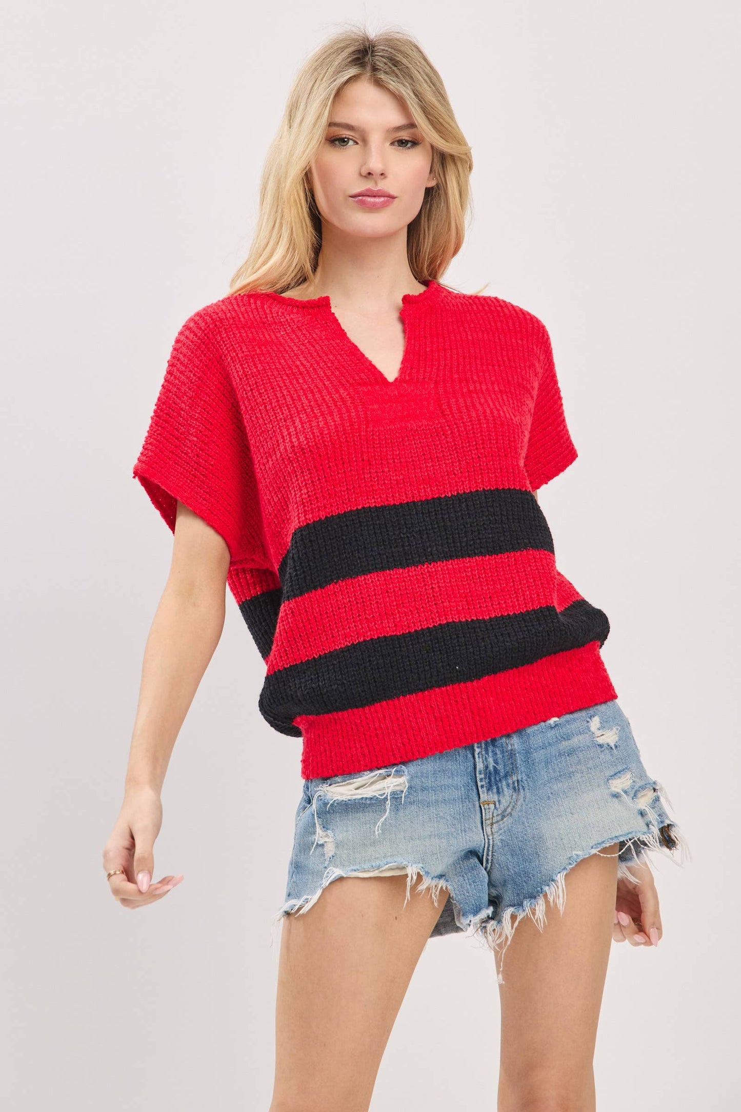 Stripe Knit Sleeveless Sweater