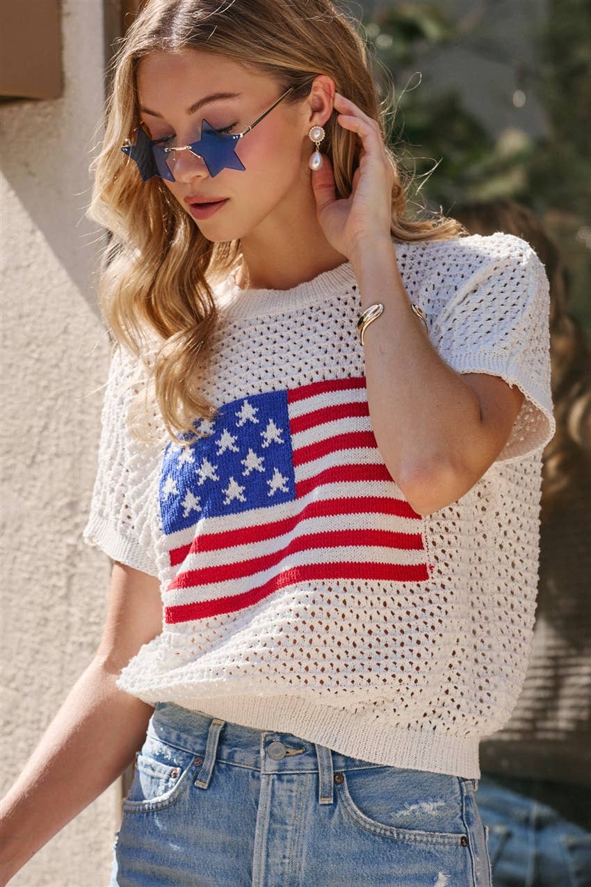 AMERICAN FLAG 4TH OF JULY LOW GAUGE SWEATER TOP