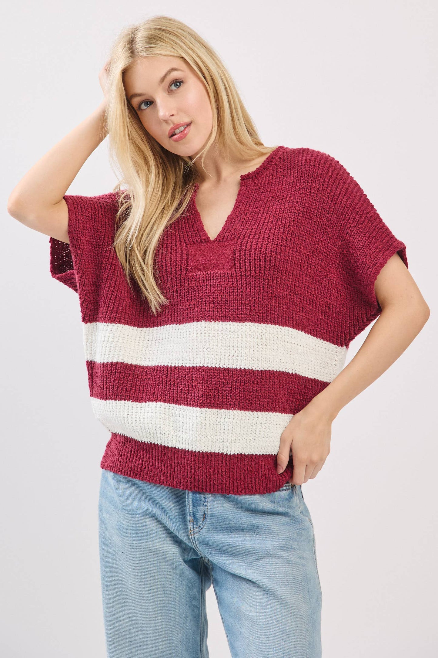 Stripe Knit Sleeveless Sweater