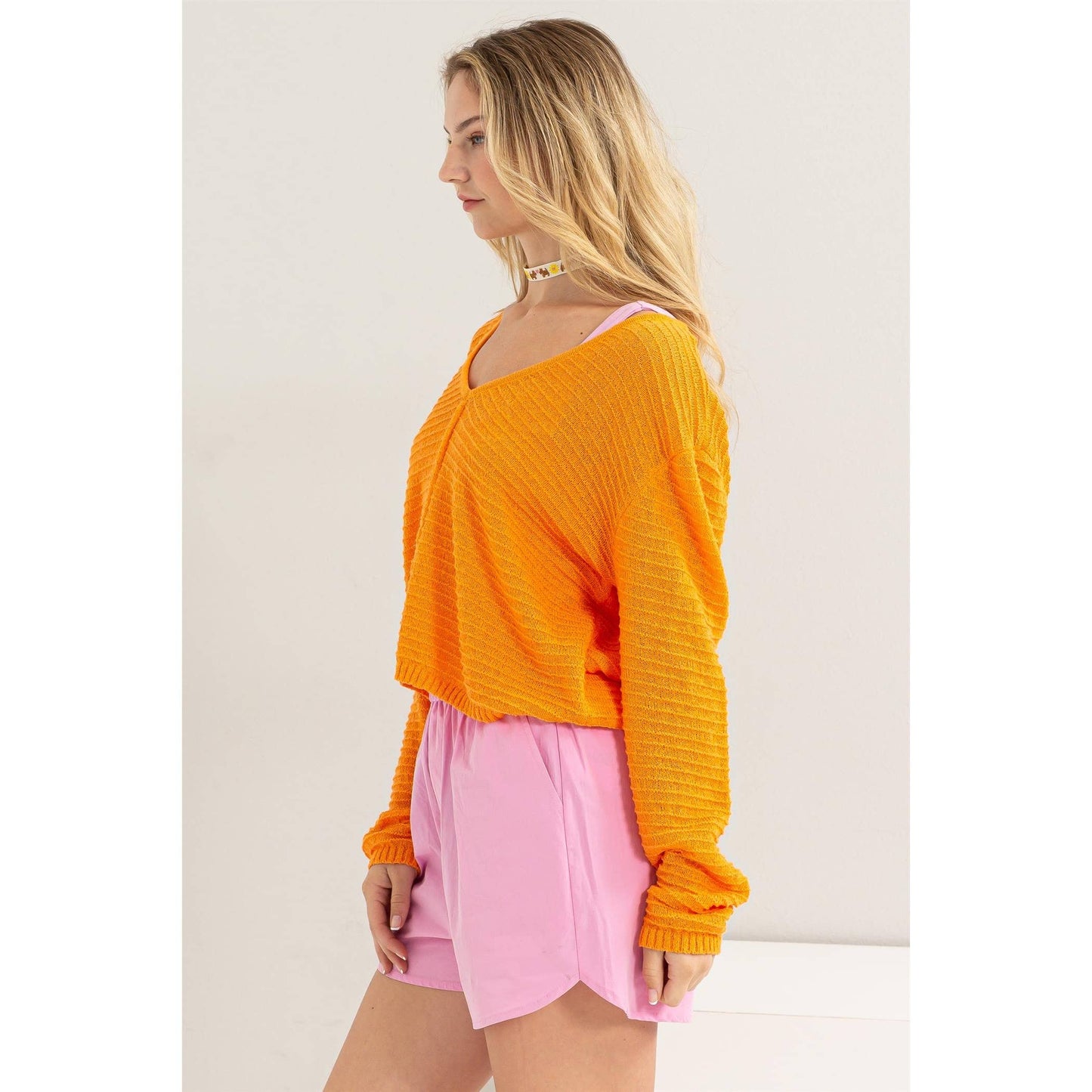 V Neck Dropped Shoulder Sweater