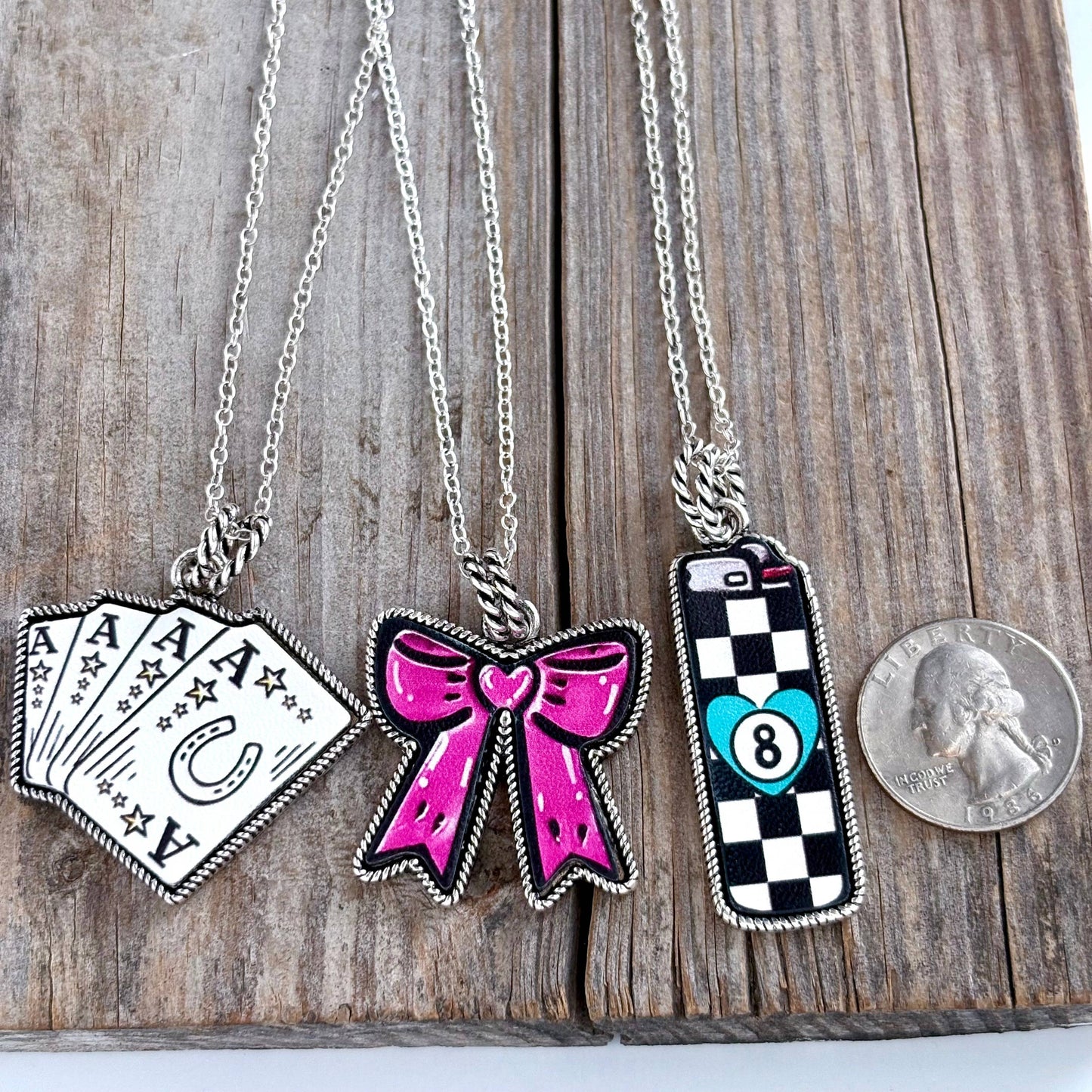 Western Style Theme Leather Pendant Link Chain Necklace