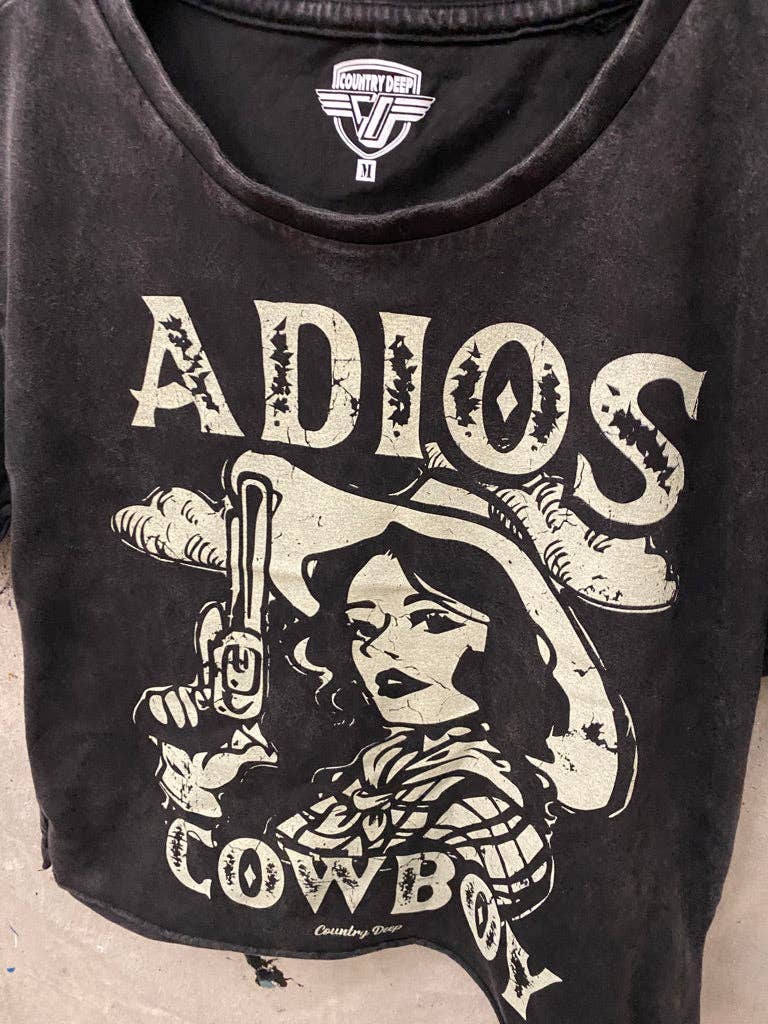 Adios Cowboy regular Cropped Acid wash T-shirt