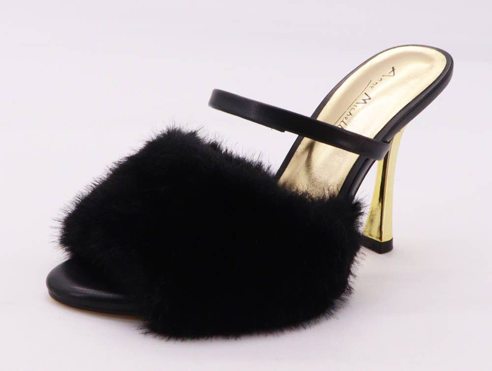 FAUX FUR MULE HEEL