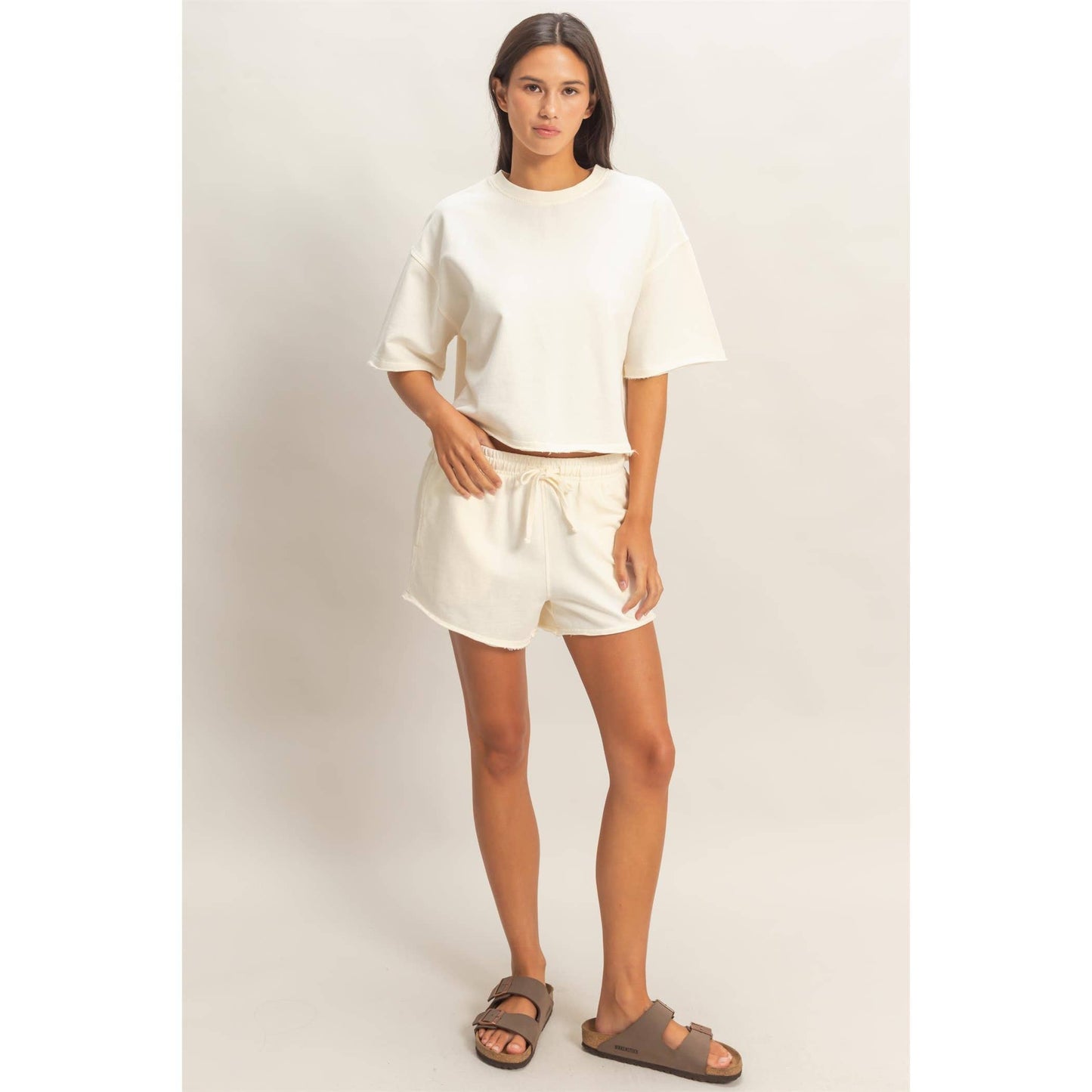 Short Sleeve Crew Neck Top And Shorts Set