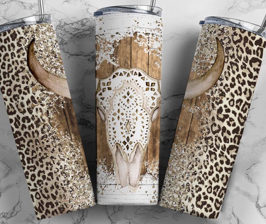 Cheetah Cow Skull tumbler