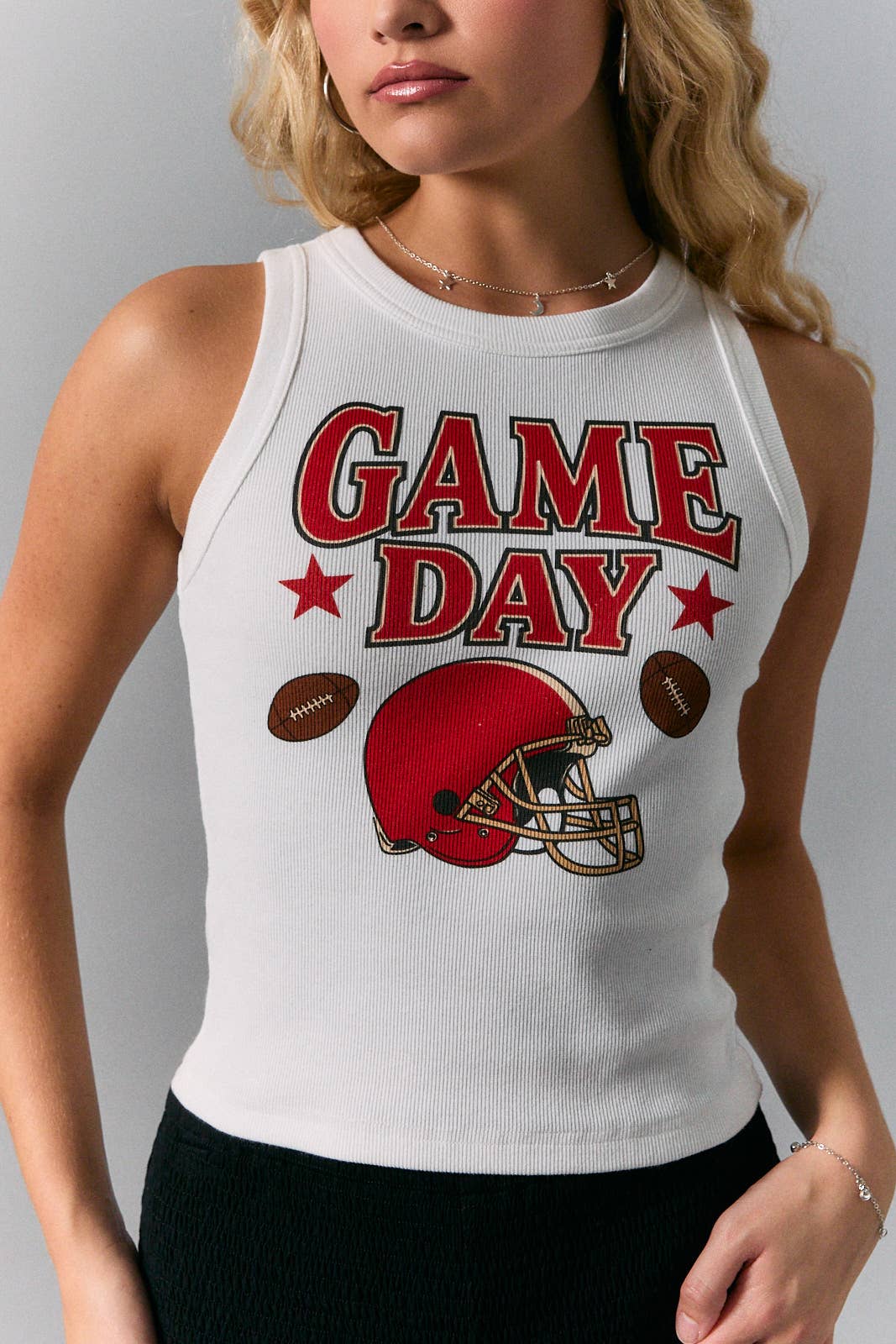 GAME DAY GRAPHIC SLEEVELESS ROUND NECK RIB TANK