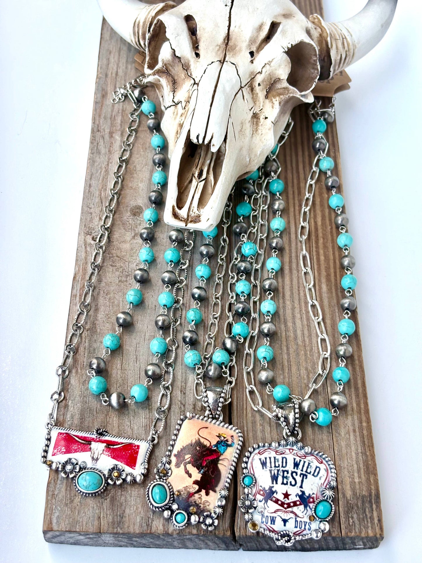 2 Layered Navajo Pearl Turquoise Stone Pendant Necklace