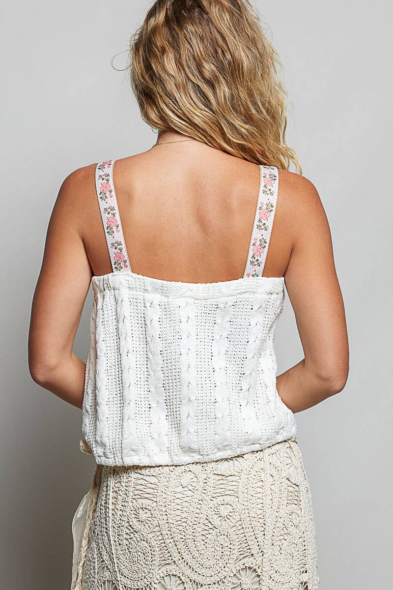 Square Neck Cable Knit Sleeveless Crop Top