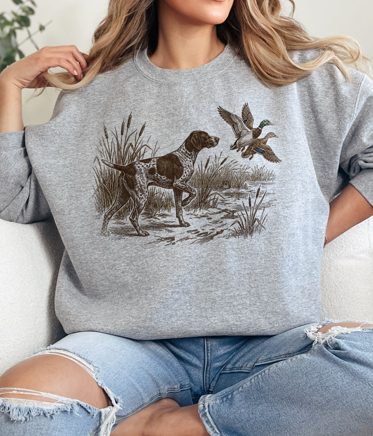 Duck Hunting Pointer Dog  - Sweatshirts & T-Shirts Multiple Color Options